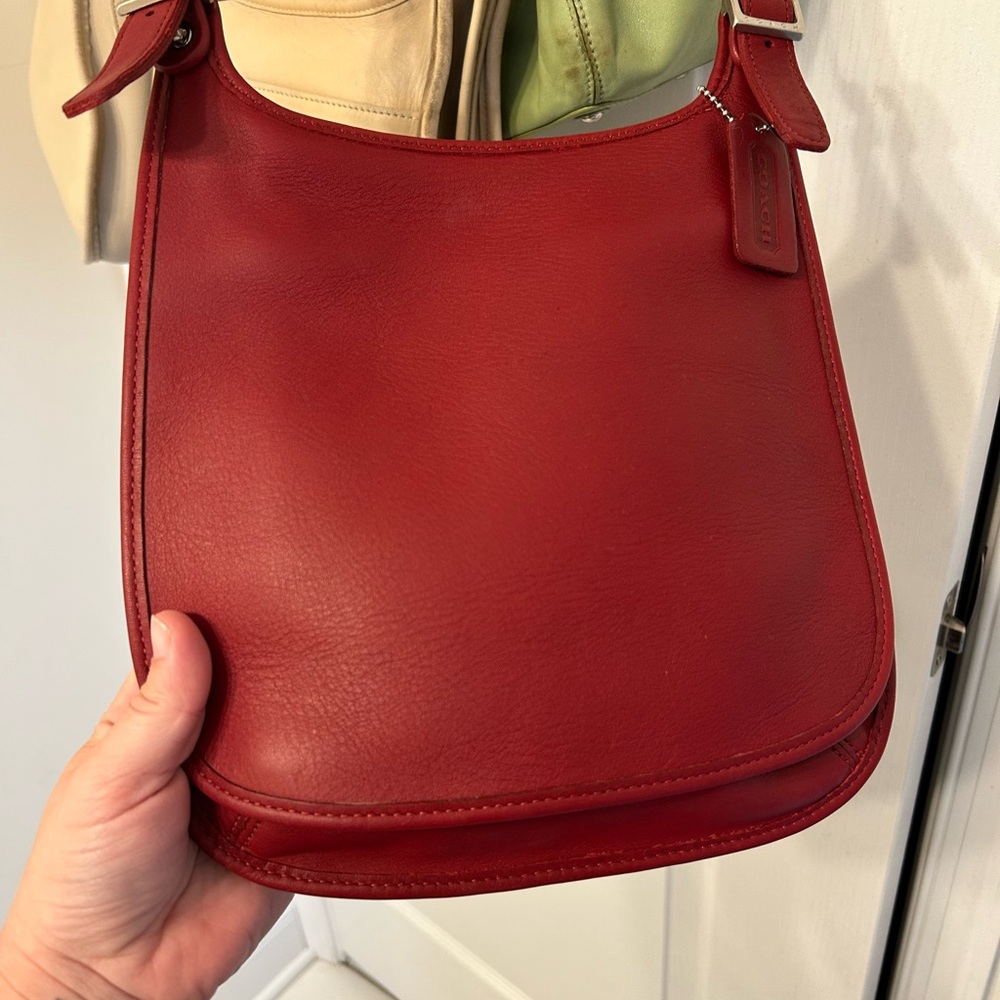 Red Leather Shoulder Bag Vintage Coach 9135